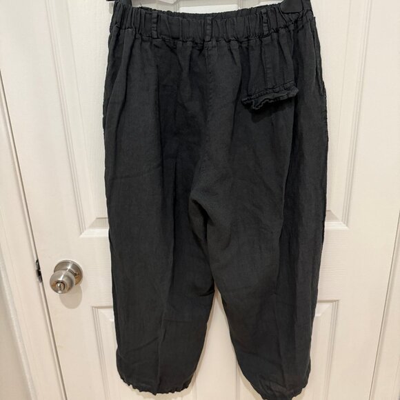 SAGA ITALY GRAY 100% LINEN CROPPED PANTS - Picture 5 of 11